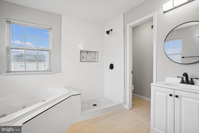 full bathroom featuring vanity, toilet, plenty of natural light, and independent shower and bath