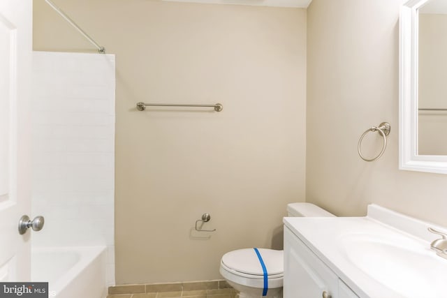 full bathroom featuring tile patterned flooring, vanity, toilet, and bathing tub / shower combination