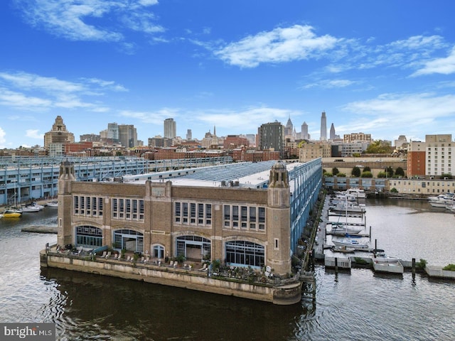 exterior space with a water view