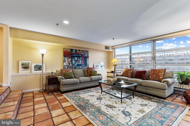 view of tiled living room