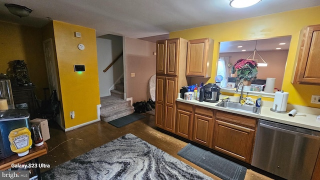 kitchen with dishwasher, sink, and dark hardwood / wood-style floors