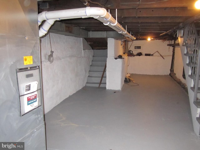 basement with heating unit