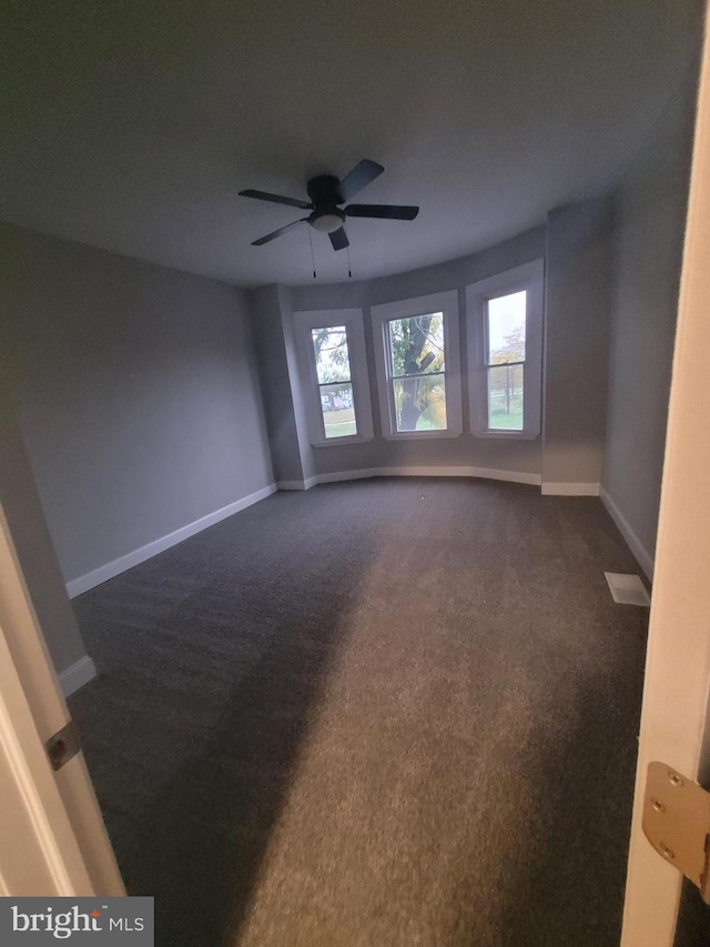 carpeted empty room featuring a wealth of natural light and ceiling fan