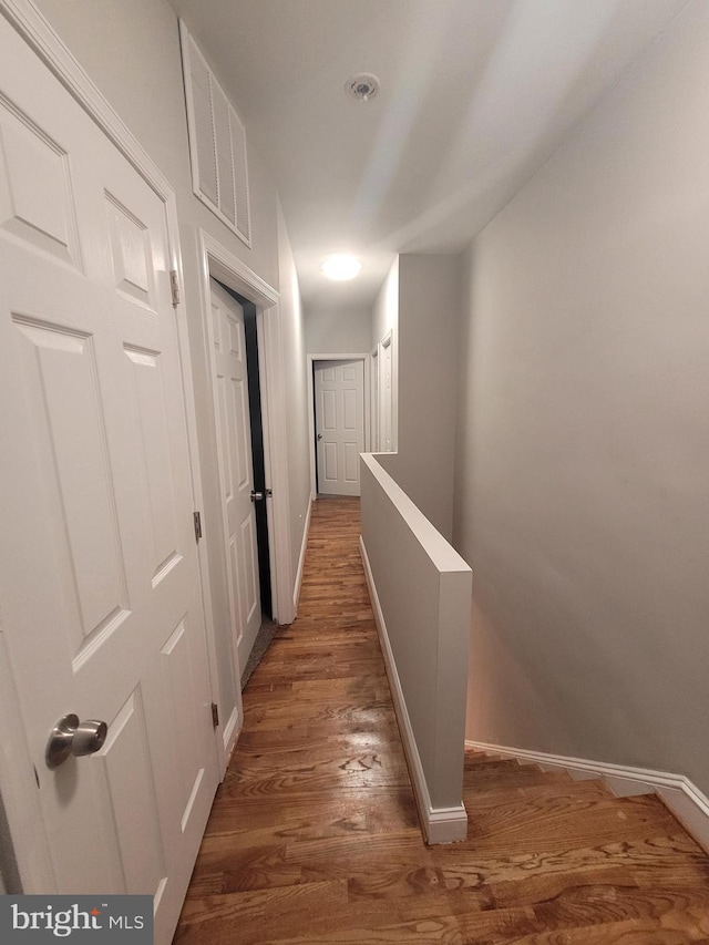 hallway with dark wood-type flooring