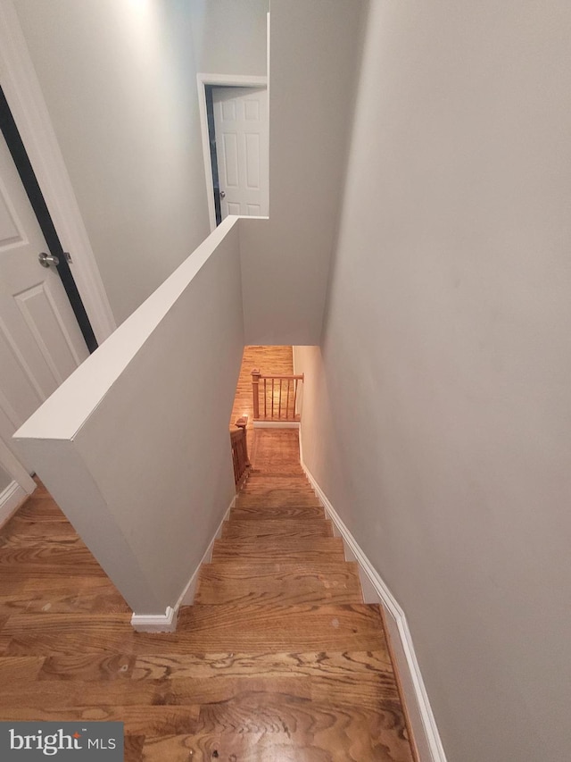 stairs featuring hardwood / wood-style flooring