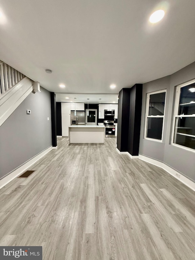 unfurnished living room with light hardwood / wood-style floors