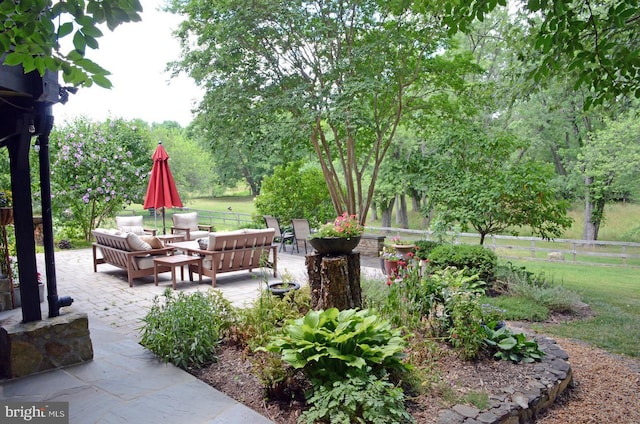 view of patio featuring an outdoor living space