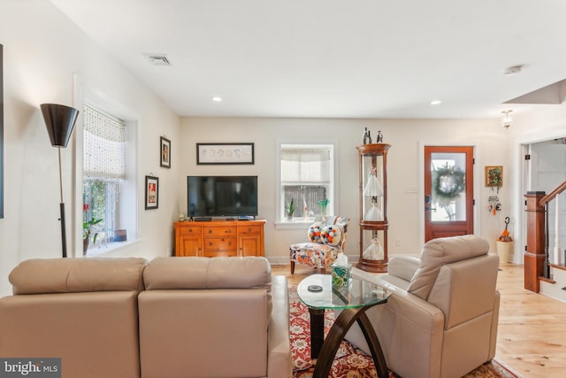 living room featuring light hardwood / wood-style flooring