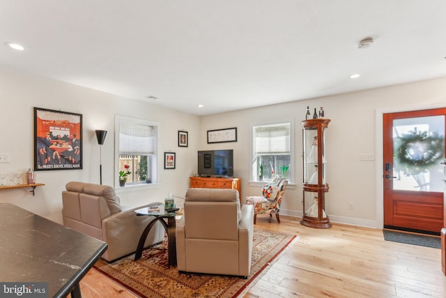 living room with light wood-type flooring