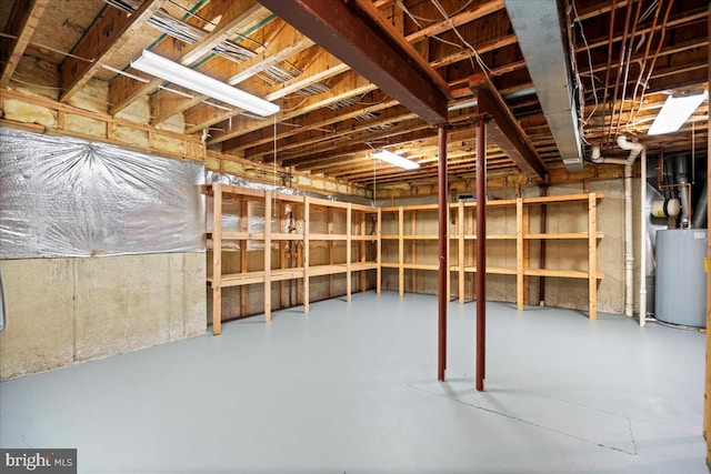 basement featuring gas water heater