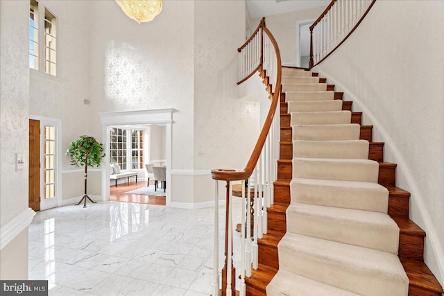 stairs with a high ceiling