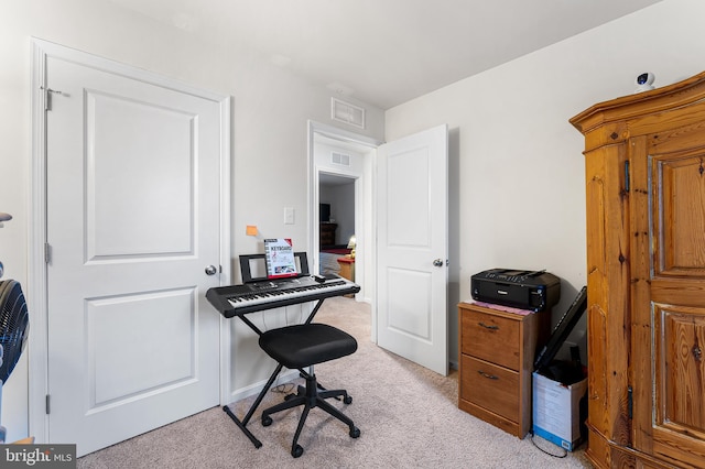 view of carpeted home office