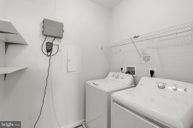 laundry area with electric panel, laundry area, and independent washer and dryer