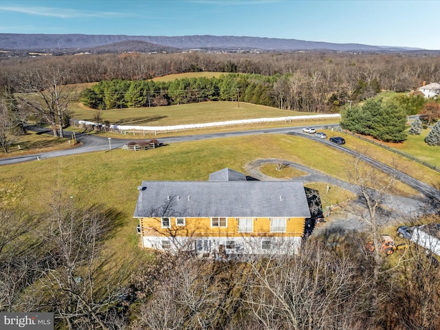 birds eye view of property with a mountain view