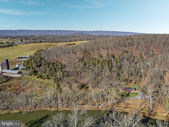 birds eye view of property featuring a water and mountain view