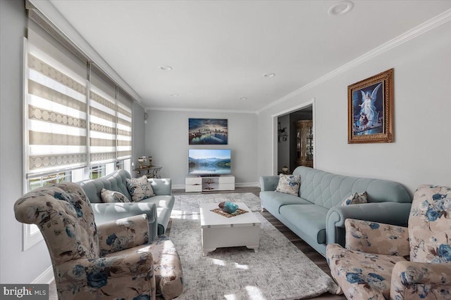 living room featuring ornamental molding