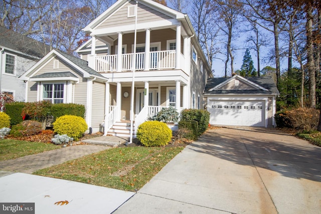 greek revival house with a balcony and covered porch