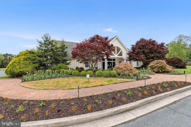 obstructed view of property featuring a front lawn