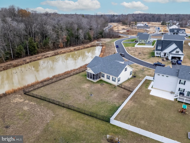 bird's eye view featuring a water view