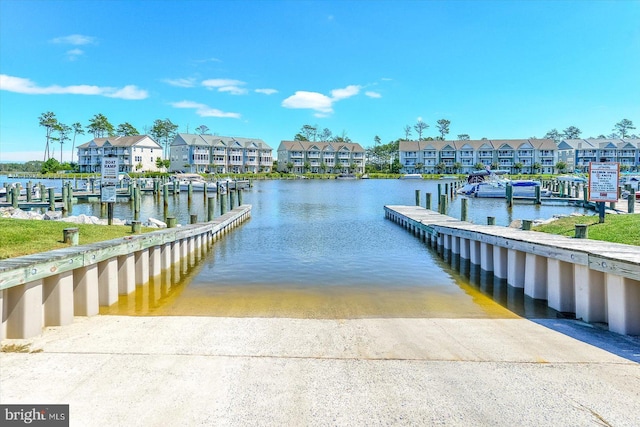 view of dock with a water view