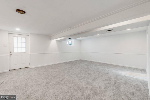 basement featuring carpet