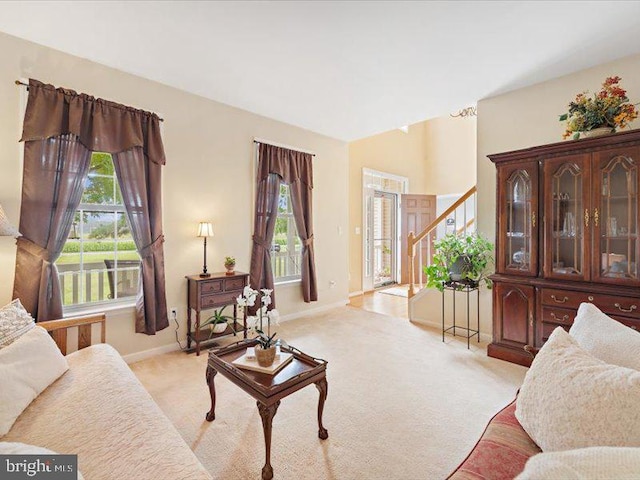 carpeted living room with a wealth of natural light