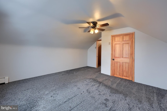 bonus room with carpet, lofted ceiling, and ceiling fan