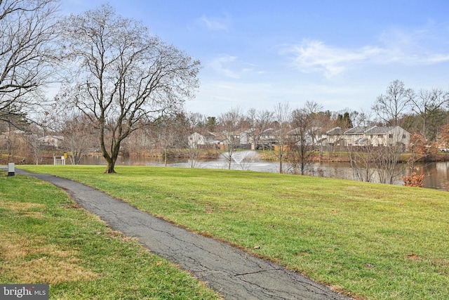 view of yard with a water view