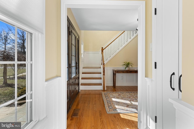 foyer entrance featuring plenty of natural light and hardwood / wood-style flooring