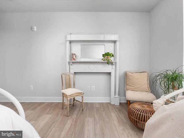 living area featuring baseboards and wood finished floors