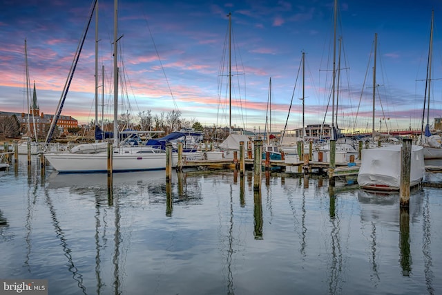 view of dock with a water view