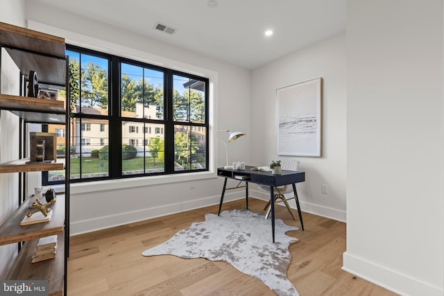 8206 Grubb Rd, Chevy Chase, MD 20815 - office featuring baseboards, light wood-style flooring, and recessed lighting