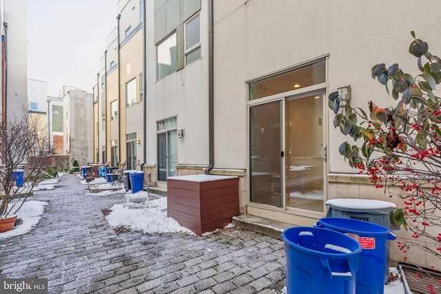 view of snow covered patio