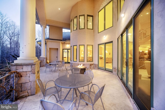 view of patio / terrace featuring an outdoor fire pit