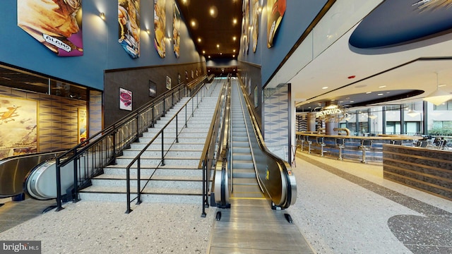 stairs with a high ceiling