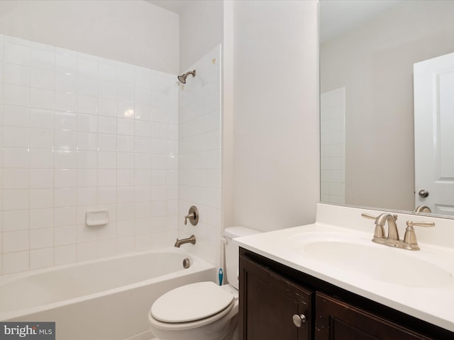 full bathroom featuring vanity, shower / bathtub combination, and toilet