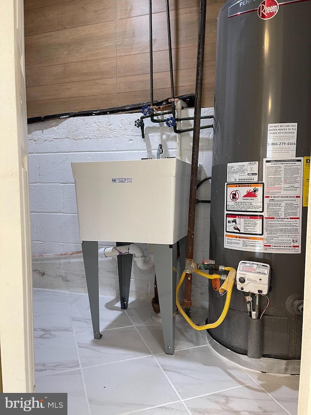 utility room with gas water heater