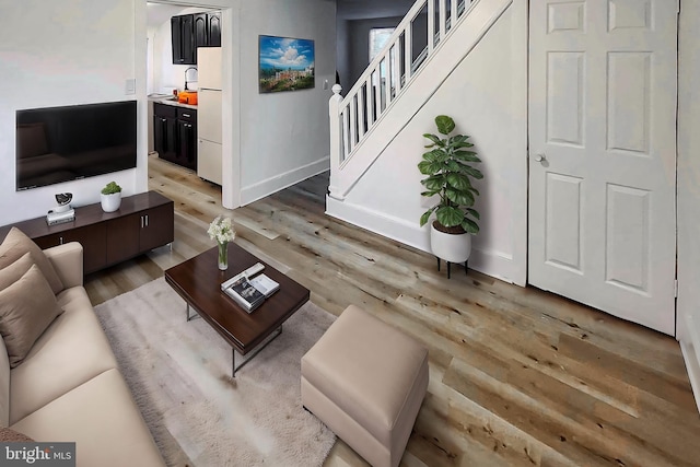 living room with hardwood / wood-style flooring