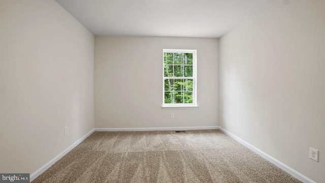 unfurnished room with light colored carpet