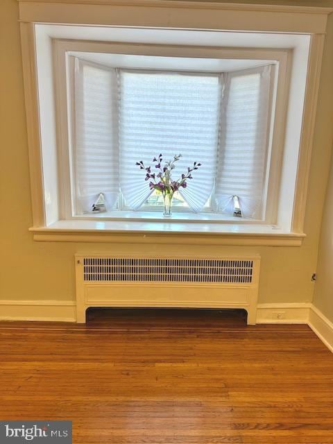 details featuring radiator heating unit and hardwood / wood-style floors