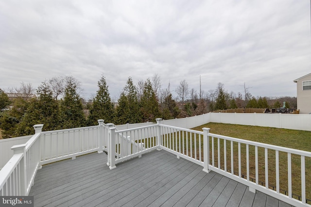 wooden deck featuring a lawn