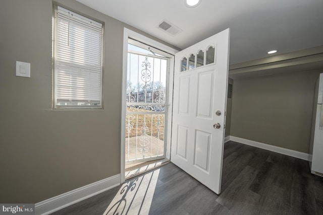 entryway featuring dark wood-type flooring