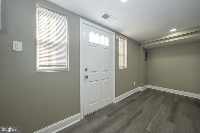 entrance foyer featuring dark hardwood / wood-style floors