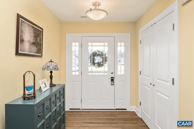 entrance foyer featuring dark wood-type flooring