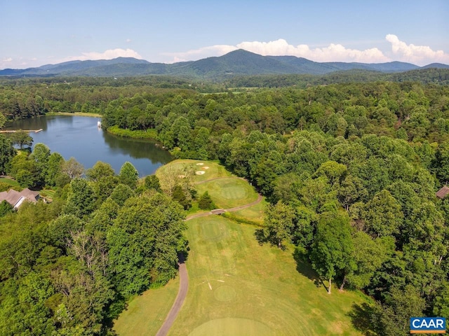 drone / aerial view with a water and mountain view