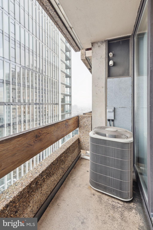 balcony featuring central air condition unit