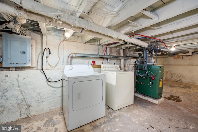 basement featuring independent washer and dryer and electric panel