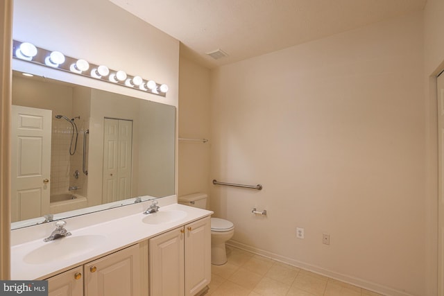 full bathroom with shower / washtub combination, toilet, and vanity