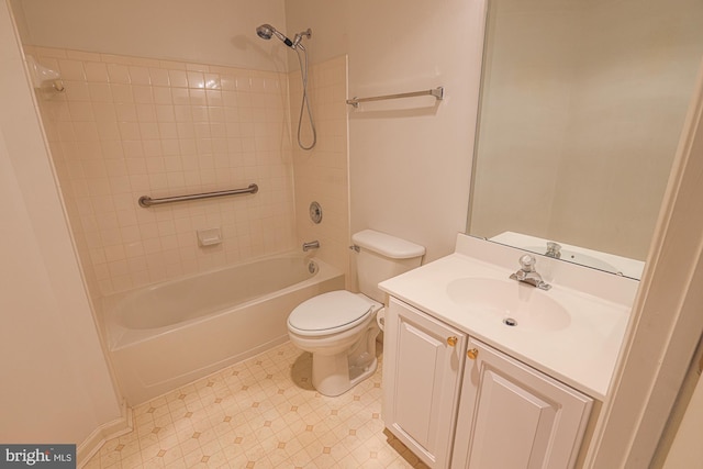 full bathroom featuring shower / bathing tub combination, vanity, and toilet