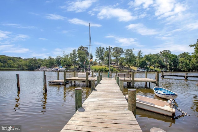 view of dock with a water view